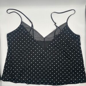 VICTORIAS SECRET Black Polka Dot Lace Trim Cami Tank Top Sleep Lounge Sexy XL